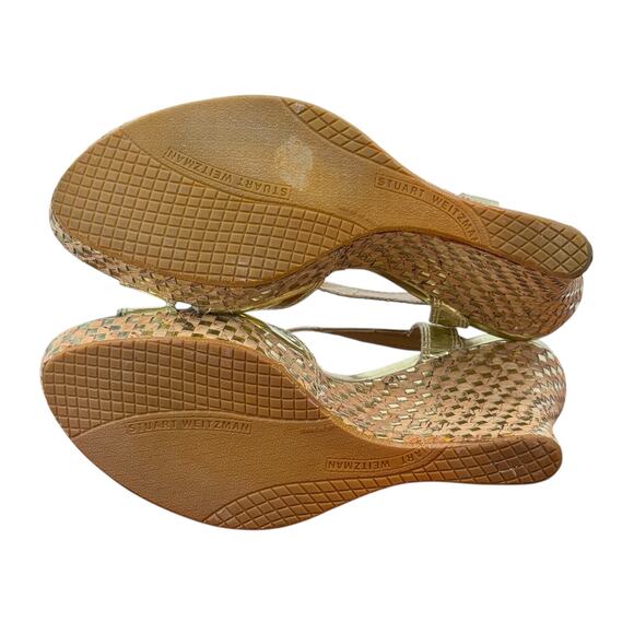 Stuart Weitzman Juty Woven Gold Metallic Wedge Sandal Women 6.5 Resort Luxe Glam - Picture 7 of 9